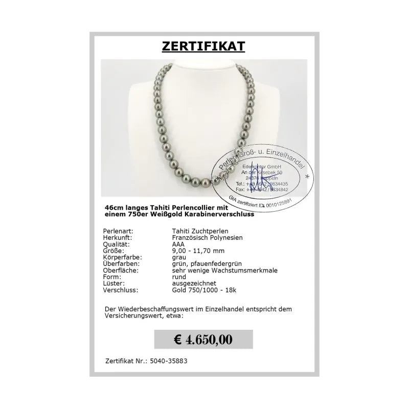 Tahitiperlen Collier Zertifikat