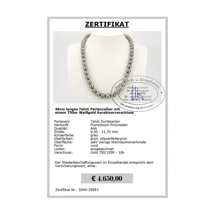 Tahitiperlen Collier Zertifikat