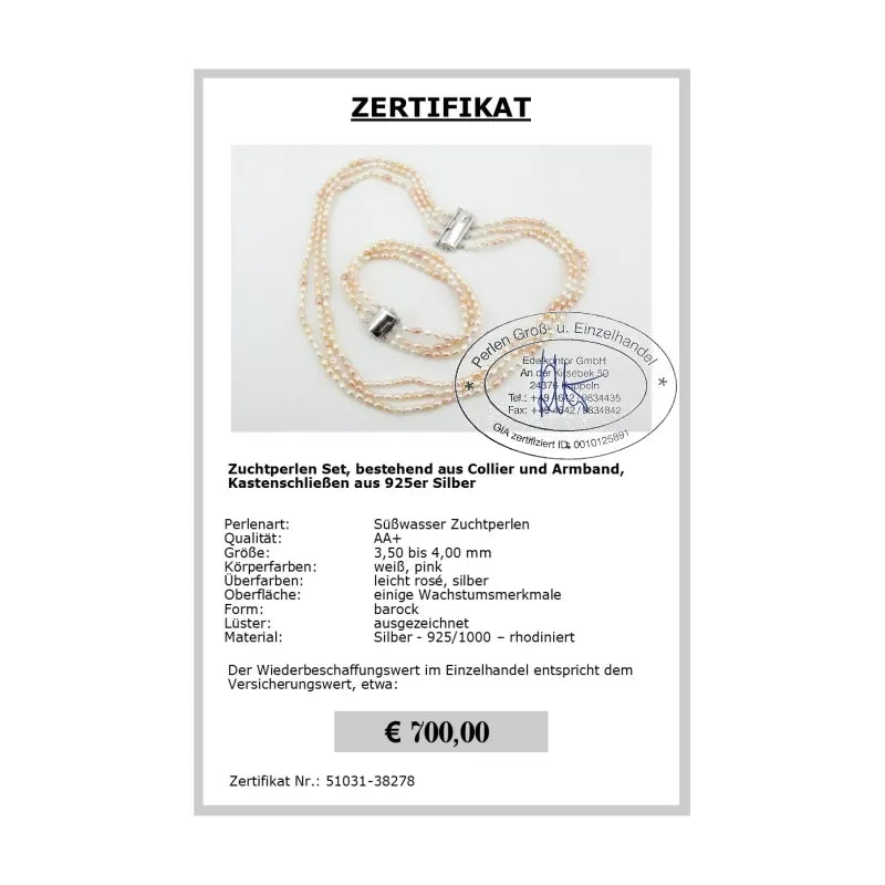 Perlenset Zertifikat