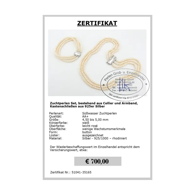 Perlen Set weiß Zertifikat