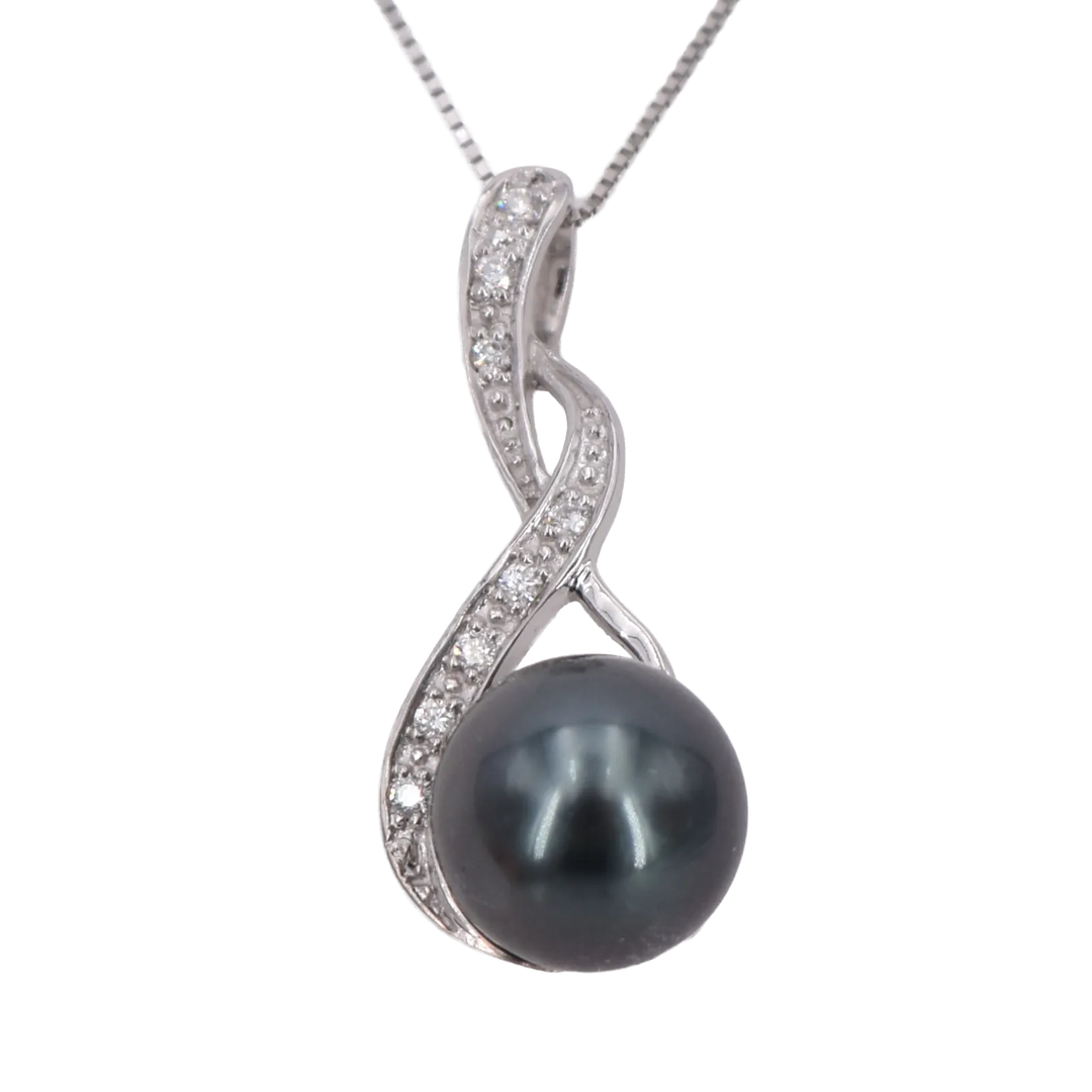 Weißgold Anhänger mit Diamanten und Tahiti Perle 8.0 - 9.0 mm