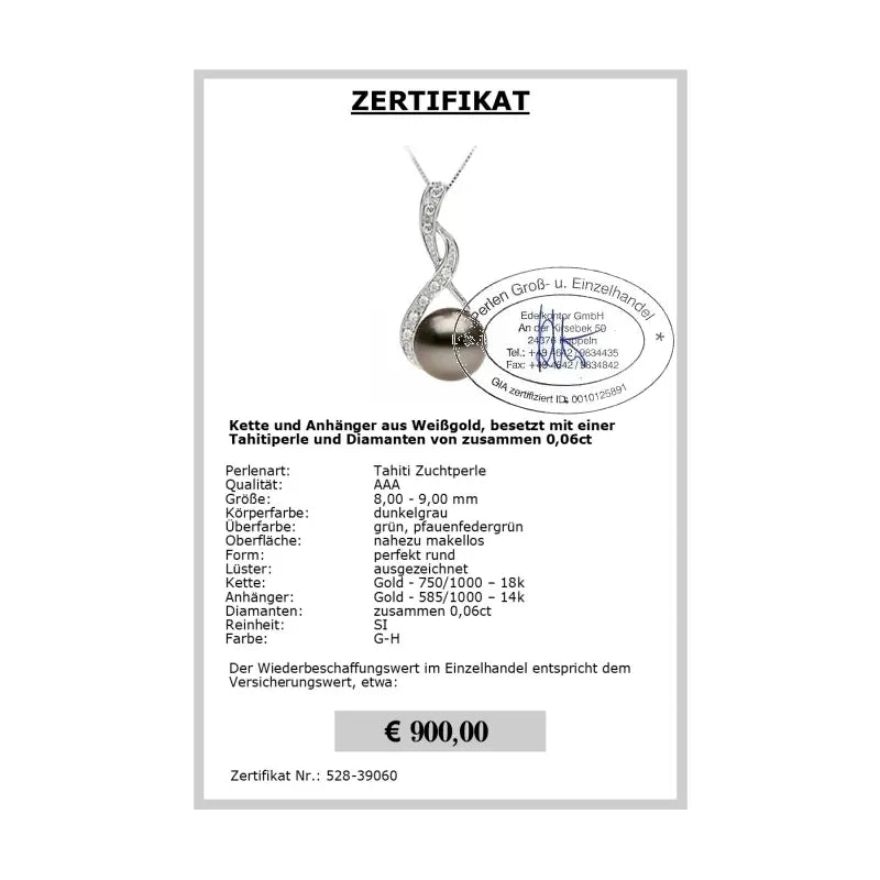 Perlen Anhänger Zertifikat