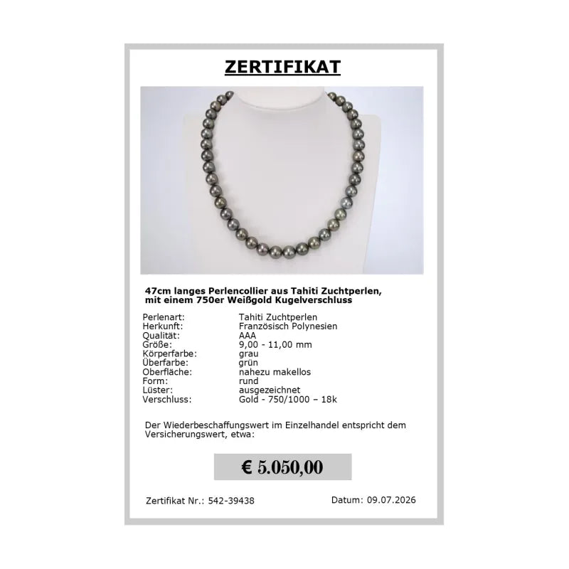 Tahitiperlen Collier Zertifikat
