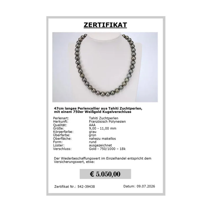 Tahitiperlen Collier Zertifikat