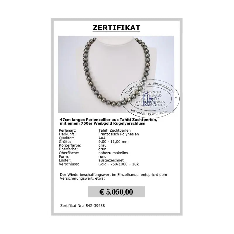 Tahiti Perlenkette kaufen mit Zertifikat