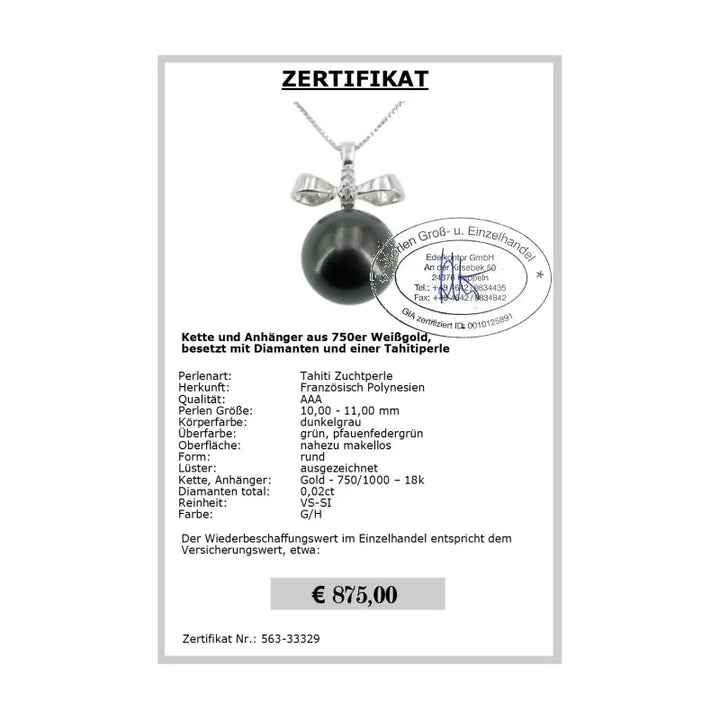 Anhänger mit Tahitiperle Zertifikat