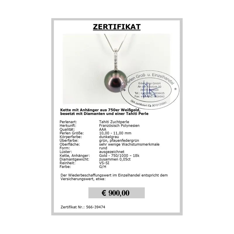 Tahitiperlen Schmuck Zertifikat