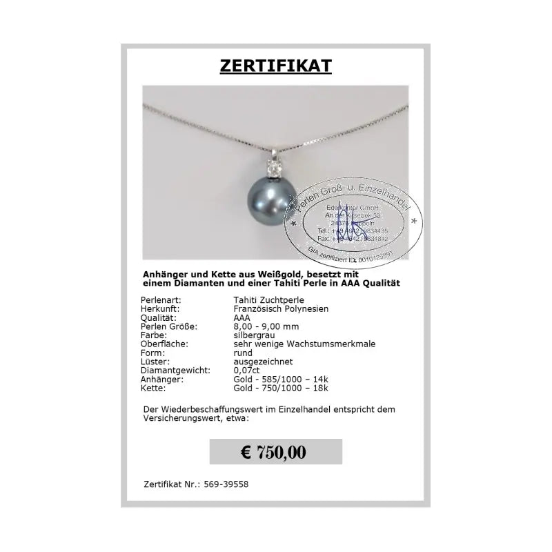 Tahiti Anhänger Zertifikat