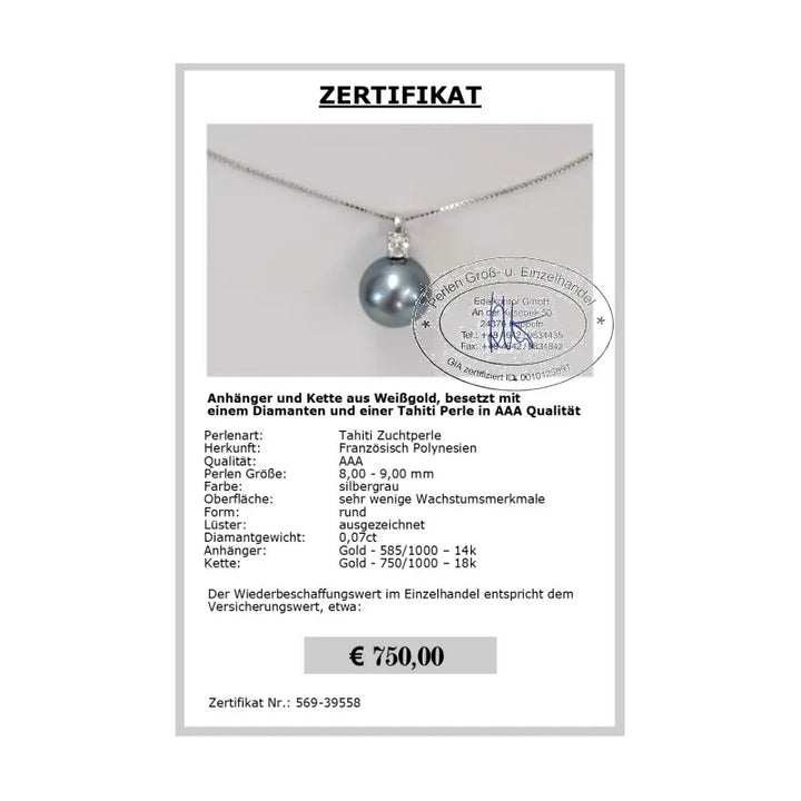 Tahiti Anhänger Zertifikat