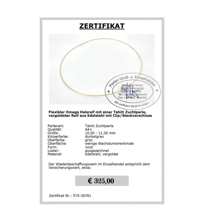 Omega Kette mit Tahiti Perle Zertifikat