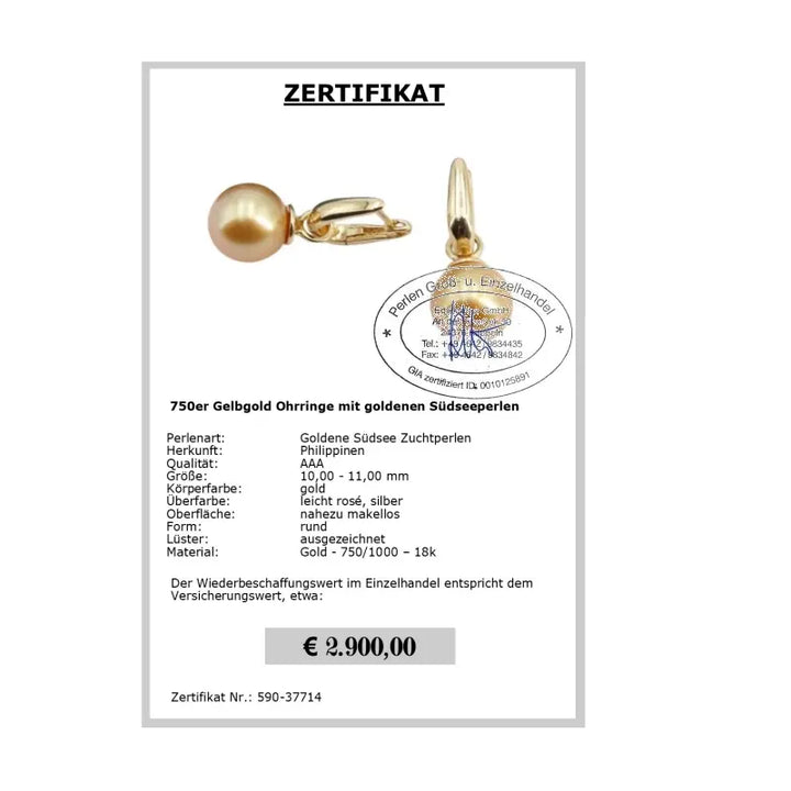 Goldene Südseeperlen Ohrstecker