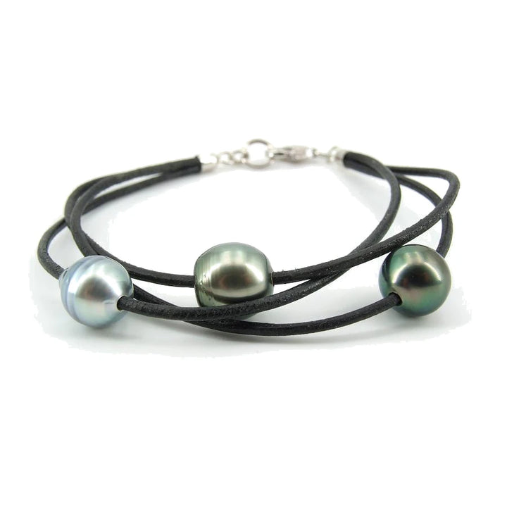 Lederarmband mit Tahitiperlen