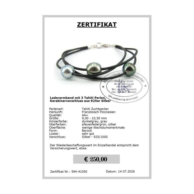 Lederarmband mit Tahitiperlen Zertifikat
