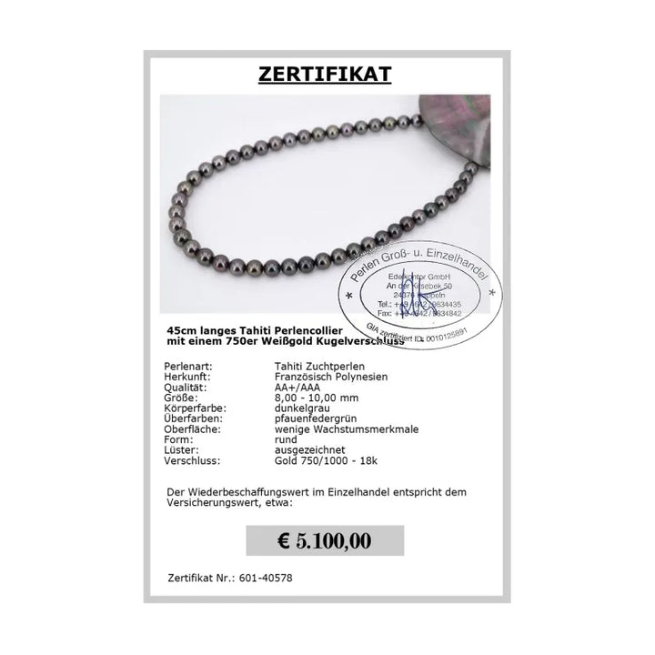 Tahiti Perlenkette Zertifikat