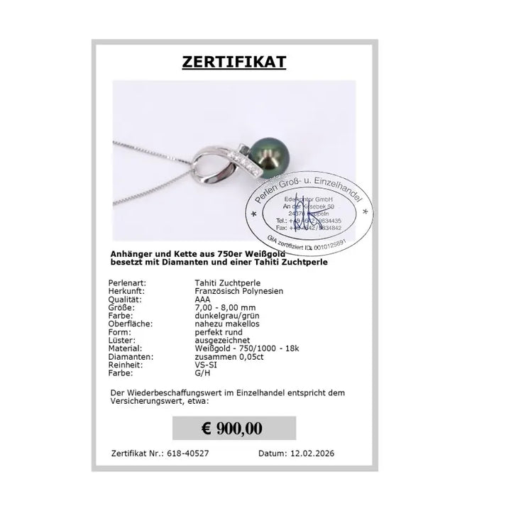Diamant Anhänger mit Tahiti Perle Zertifikat