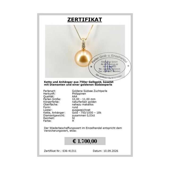 Anhänger Gold mit Perle Zertifikat
