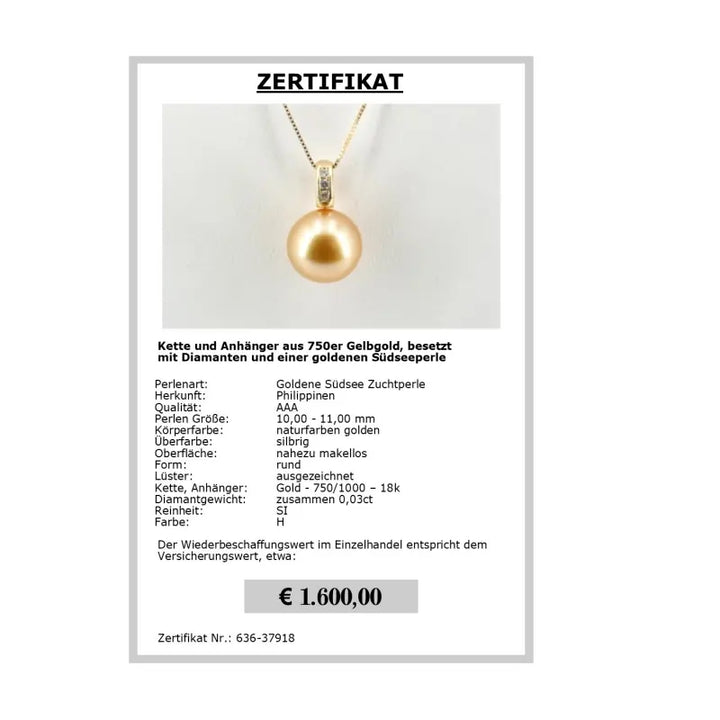 Anhänger Gold mit Perle Zertifikat