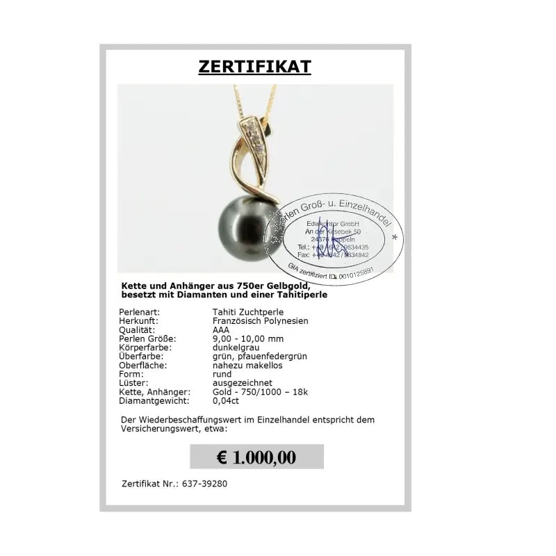 Perlenschmuck mit Diamanten Zertifikat