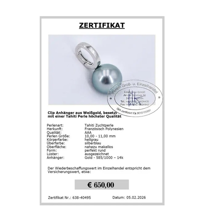 echter Perlenschmuck Anhänger Zertifikat