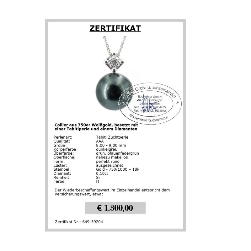 moderner Perlenschmuck Zertifikat
