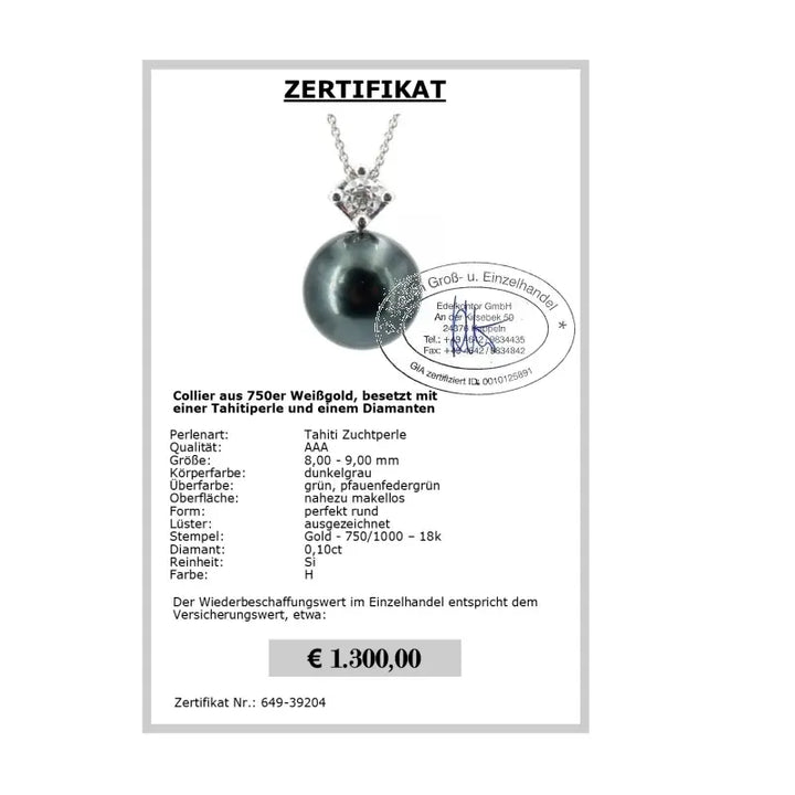 moderner Perlenschmuck Zertifikat