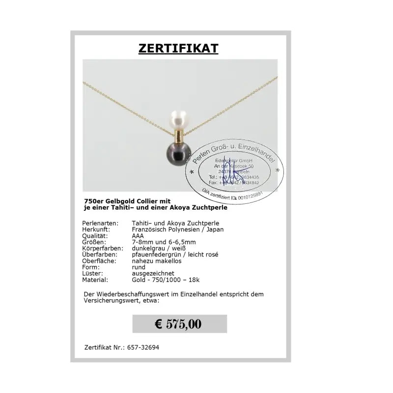 Gelbgold Kette mit Perlen - Zertifikat
