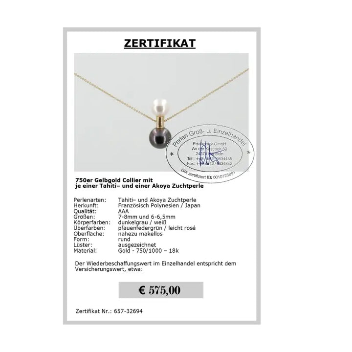 Gelbgold Kette mit Perlen - Zertifikat