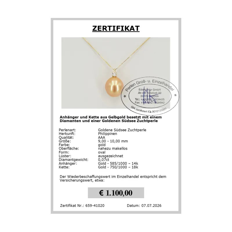585er Gold Anhänger mit Perle Zertifikat