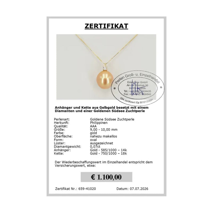 585er Gold Anhänger mit Perle Zertifikat