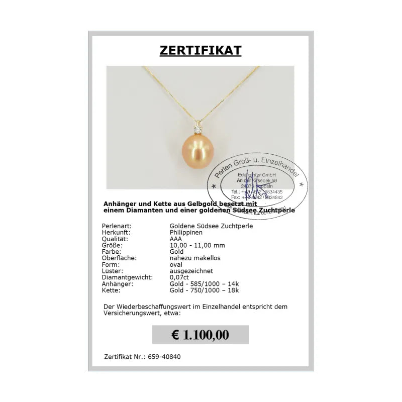 585er Gold Anhänger mit Perle Zertifikat