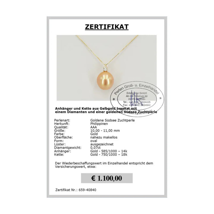 585er Gold Anhänger mit Perle Zertifikat