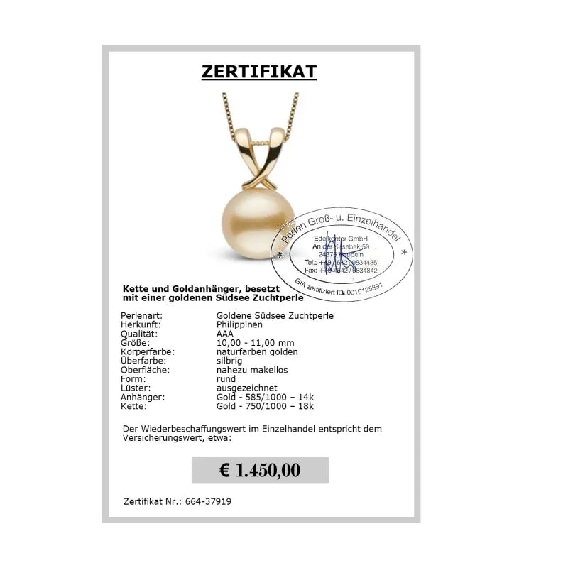 585er Gold Anhänger mit Perle Zertifikat