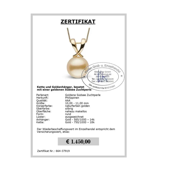 585er Gold Anhänger mit Perle Zertifikat
