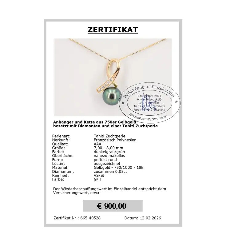 Diamant Anhänger mit Perle Zertifikat