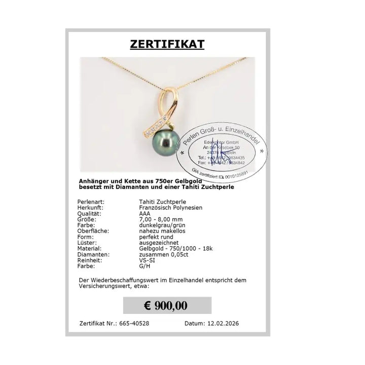 Diamant Anhänger mit Perle Zertifikat