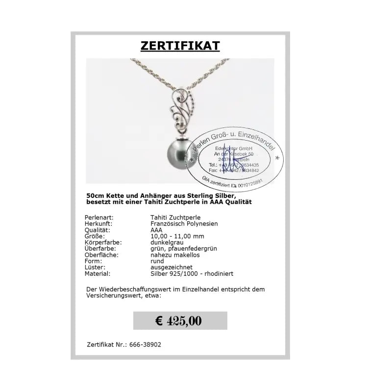 Perlenanhänger Silber Zertifikat