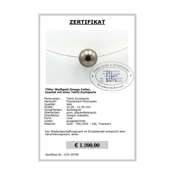 Weißgold Kette mit Tahitiperle Zertifikat