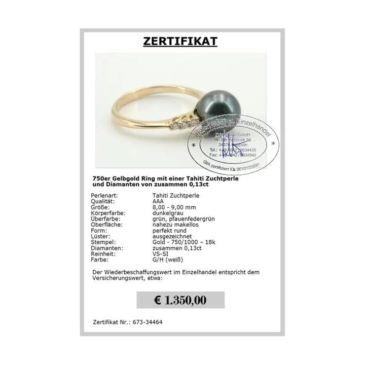 Perlenring mit Diamanten Zertifikat