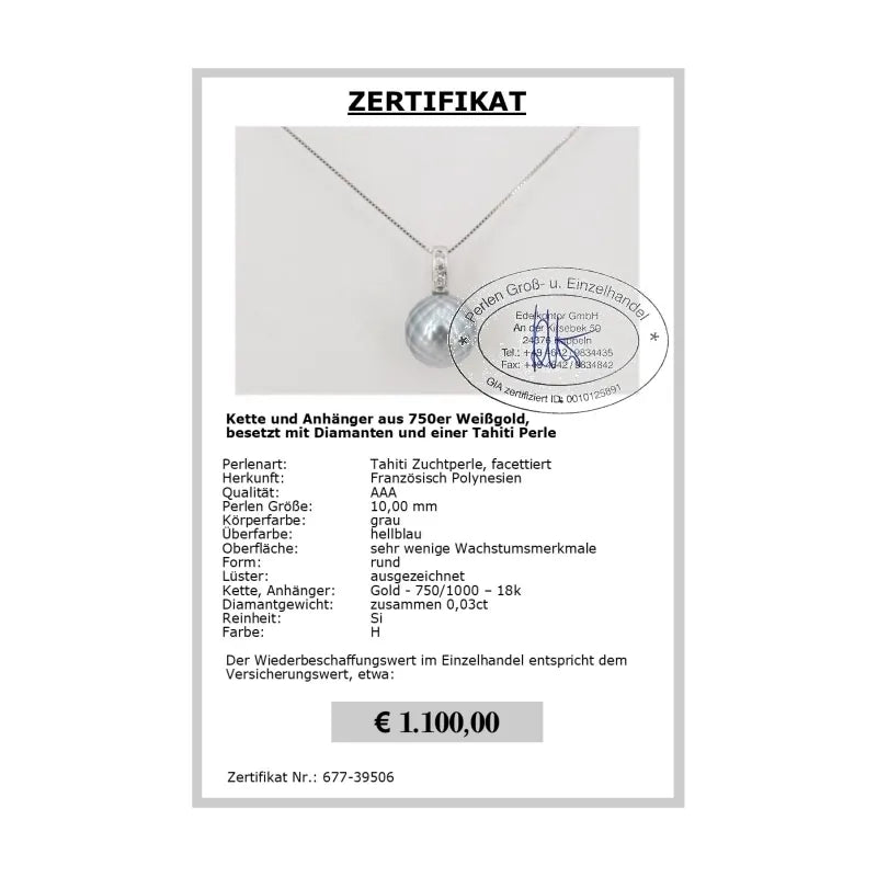 Facettierte Perlen Anhänger Zertifikat