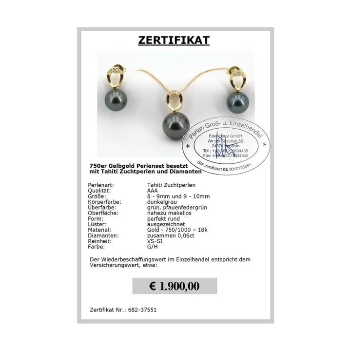 Tahiti Perlen Set mit Diamanten Zertifikat