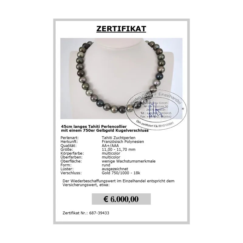 Perlenkette Tahitiperlen Zertifikat