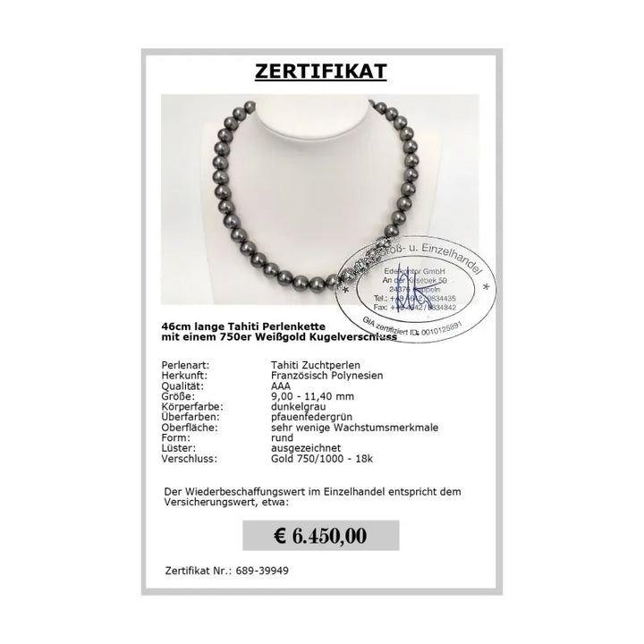 Kette Tahitiperlen Zertifikat