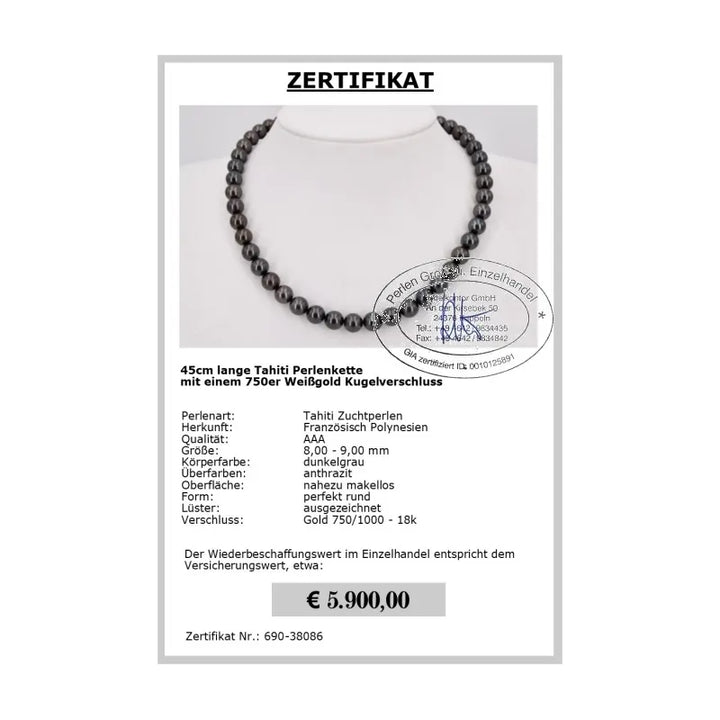 Tahitiperlen Perlenkette Zertifikat