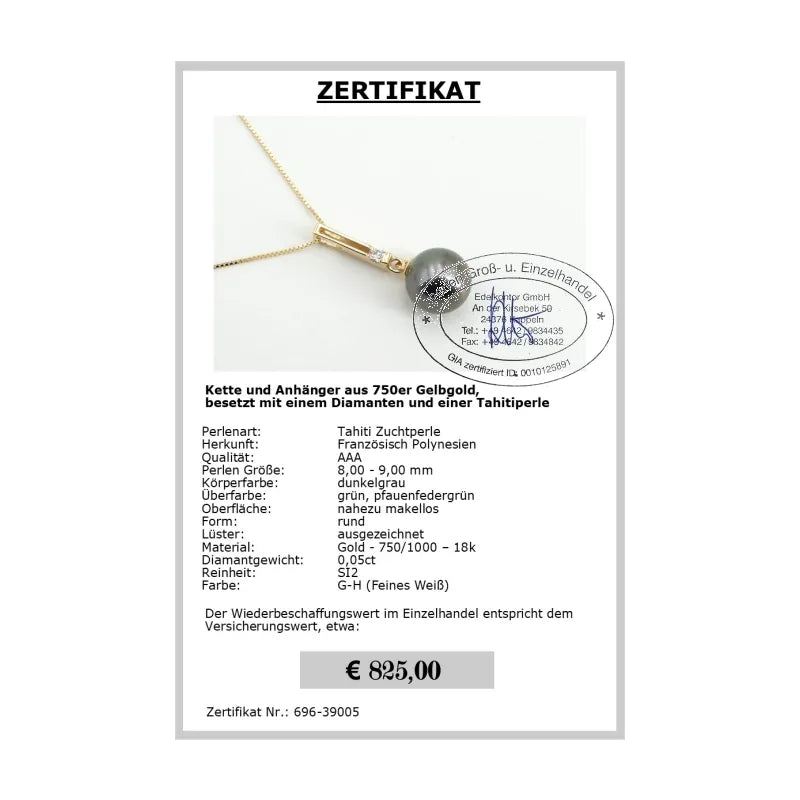 Goldkette mit Tahitiperle Zertifikat