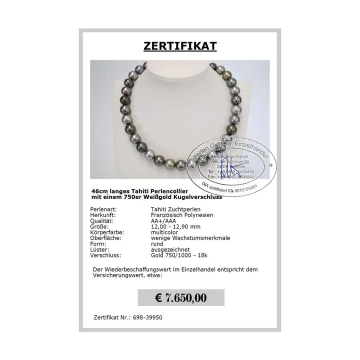 Perlenkette Tahiti Zertifikat