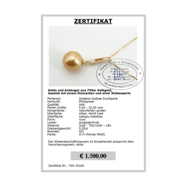 Perlenanhänger mit Diamant Zertifikat