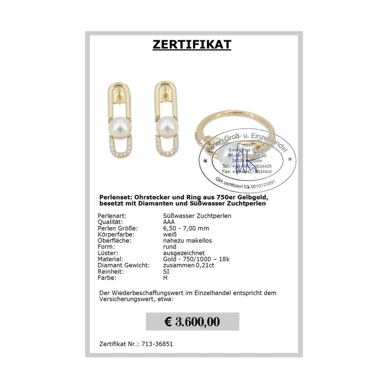 Diamantschmuck mit Perlen Zertifikat
