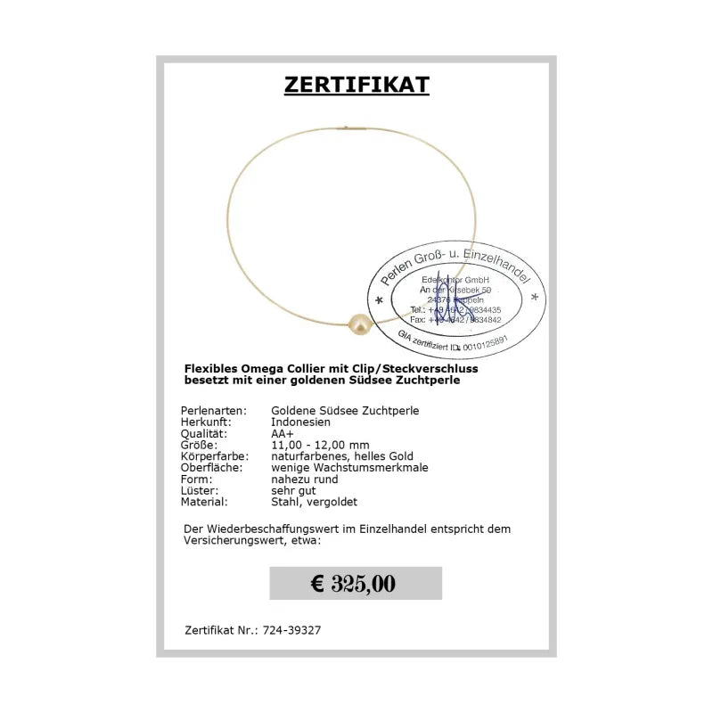 Einzelne Perle an Kette Zertifikat