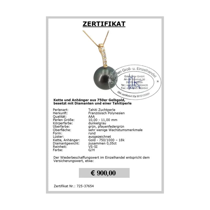 Perlenschmuck Anhänger Gold Zertifikat