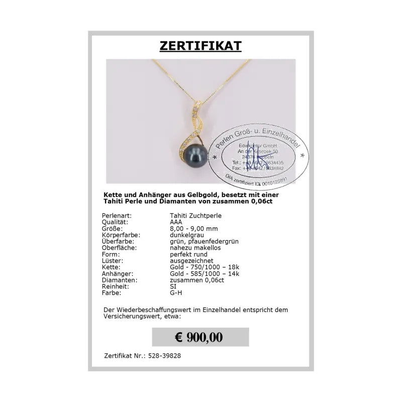 Tahitiperlen Anhänger Zertifikat
